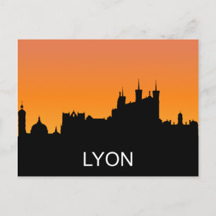 Postal Silueta de Lyon, puesta del sol del verano,