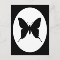 Silueta de mariposa de marco ovalado negro y blanc