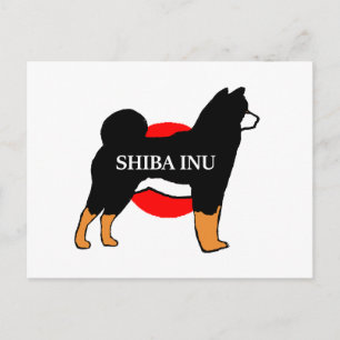 Postal silueta de nombre shiba inu sobre la bandera japon