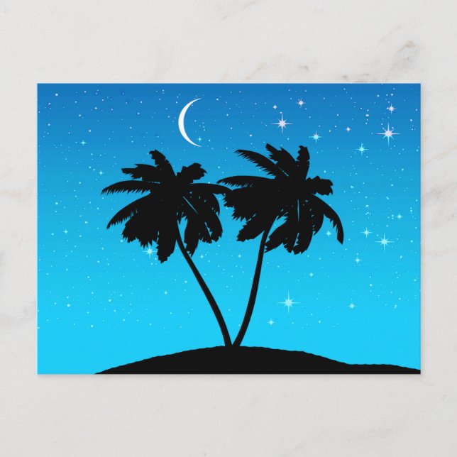 Postal Silueta de palmera contra azul de atardecer (Anverso)