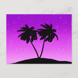 Postal Silueta de palmera contra púrpura crepuscular