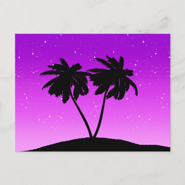 Postal Silueta de palmera contra púrpura crepuscular (Anverso)