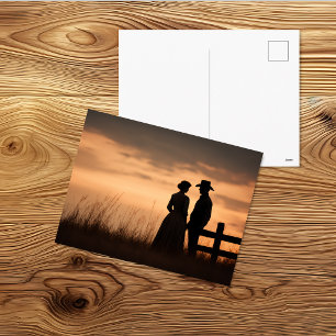 Postal Silueta de pareja en puesta de sol occidental