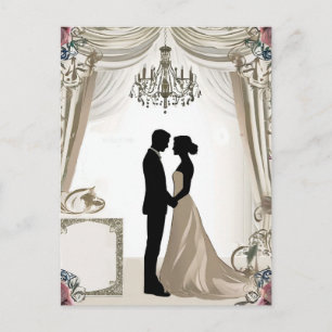 Postal 💍 Silueta de Pareja Romántica con Marco Floral 💍