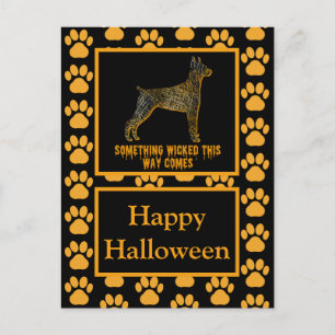 Postal Silueta de perro Doberman Pinscher Feliz Halloween