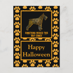 Postal Silueta de perro Schnauzer Feliz Halloween