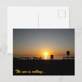 Postal Silueta de puesta de sol de verano costero