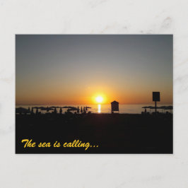 Postal Silueta de puesta de sol de verano costero