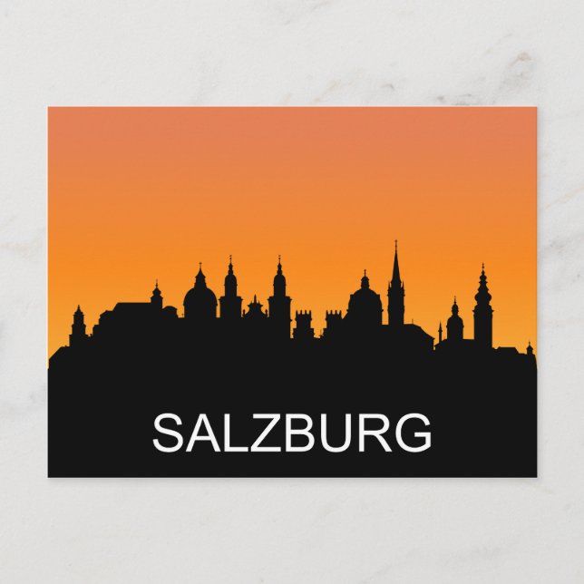 Postal Silueta de Salzburgo, ilustración de puesta de sol (Anverso)