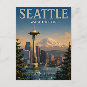 Postal 💚 Silueta de Seattle Estilo Moderno del Pacífico 