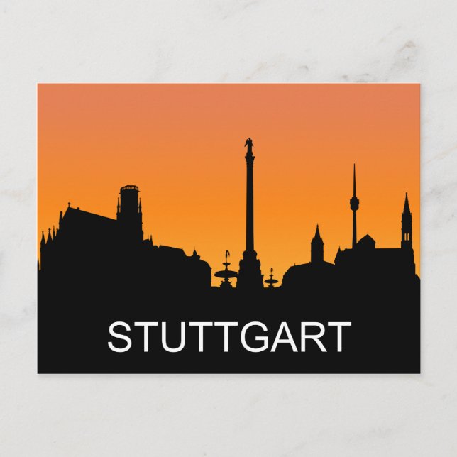 Postal Silueta de Stuttgart, puesta de sol de verano, ilu (Anverso)