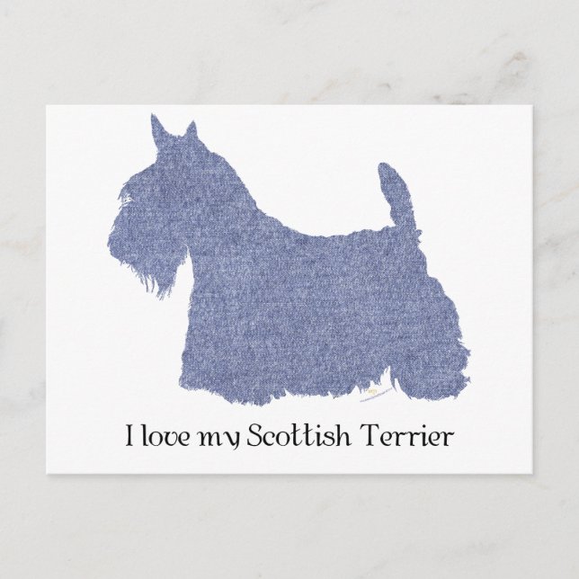 Postal Silueta de Terrier Escocés en Denim (Anverso)