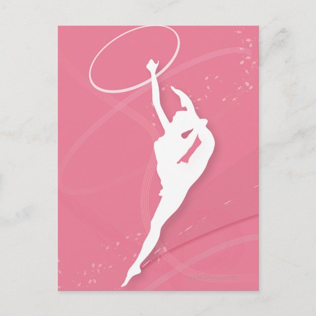 Postal Silueta de una gimnasta cantando con un (Anverso)