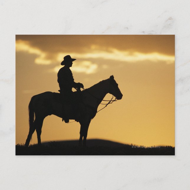 Postal Silueta de vaquero a caballo al atardecer o (Anverso)