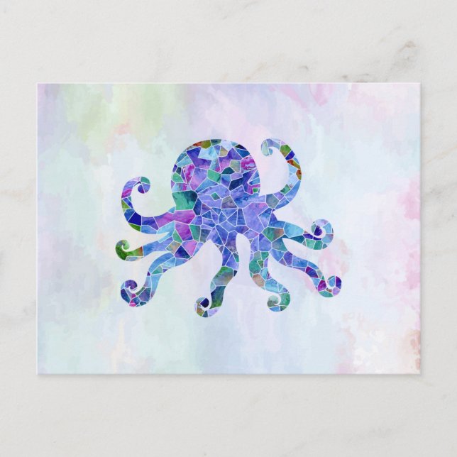 Postal Silueta de vidrio azul turquesa octopus mosaic (Anverso)