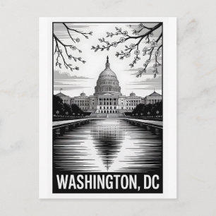 Postal Silueta de Washington DC en negro y blanco estilo