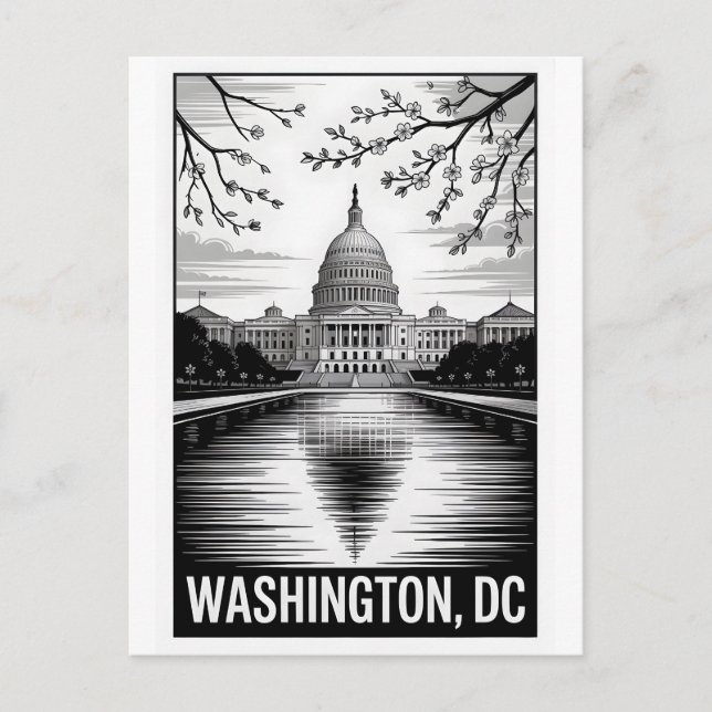 Postal Silueta de Washington DC en negro y blanco estilo  (Anverso)