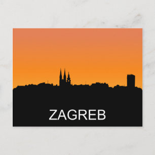 Postal Silueta de Zagreb, ilustracion de verano de puesta