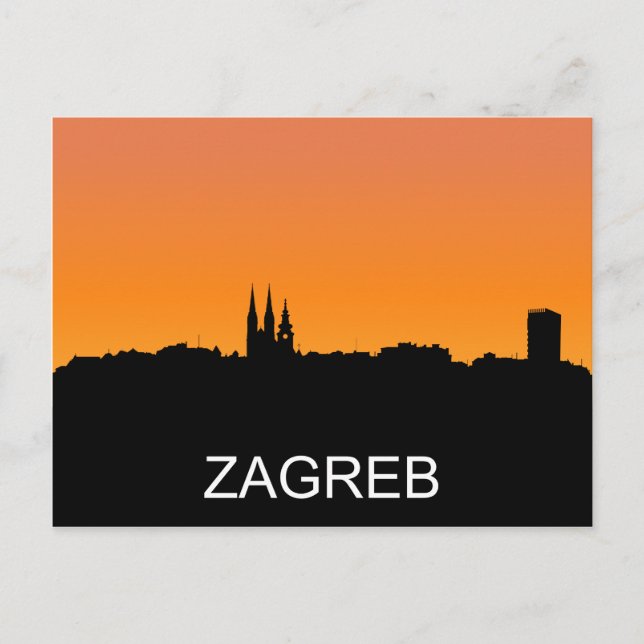 Postal Silueta de Zagreb, ilustracion de verano de puesta (Anverso)