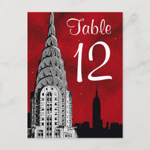 Postal Silueta del horizonte de NYC Estrella roja de mesa