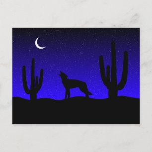 Postal Silueta del lobo aullador en la noche del desierto