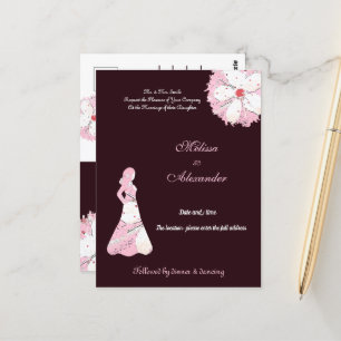 Postal Silueta elegante de moda floral rosa negro sakura