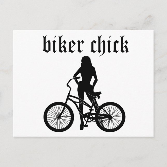 Postal ¡Silueta femenina de "Biker Chick" con bicicleta! (Anverso)