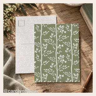 Postal Silueta floral botánica de oliva minimalista