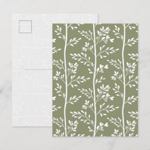 Postal Silueta floral de raya verde oliva minimalista art
