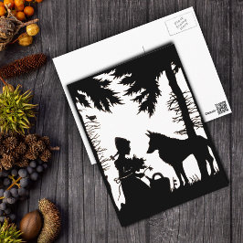 Postal Silueta negra Red Riding Hood Wolf Woods