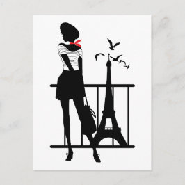 Postal Silueta roja negra retro con Torre Eiffel