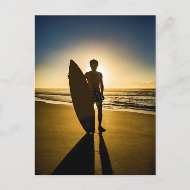 Postal Silueta surfista al amanecer (Anverso)