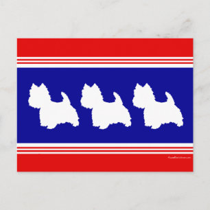 Postal Silueta Westie Rojo, Blanco, Azul