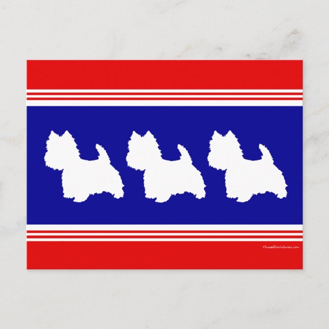 Postal Silueta Westie Rojo, Blanco, Azul (Anverso)