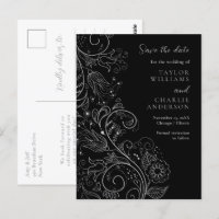 Silver Black Elegant Floral Wedding Save The Date
