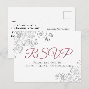 Postal Silver Frills Simple Moda Dusty Rosa Wedding RSVP