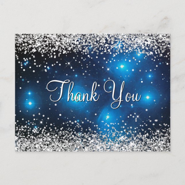 Postal Silver Glitter Blue Pleiades Celestial Thank You (Anverso)