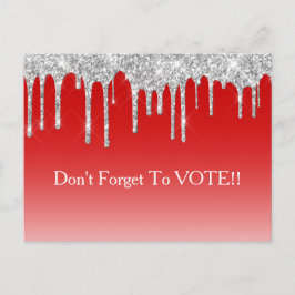 Postal Silver Glitter Drip Red Background Vote Reminder