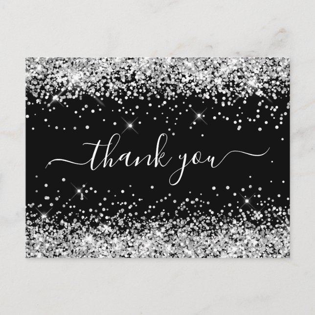 Postal Silver Purpurina Black 40th Birthday Gracias (Anverso)