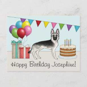 Postal Silver Sable German Shepherd Dog Feliz cumpleaños