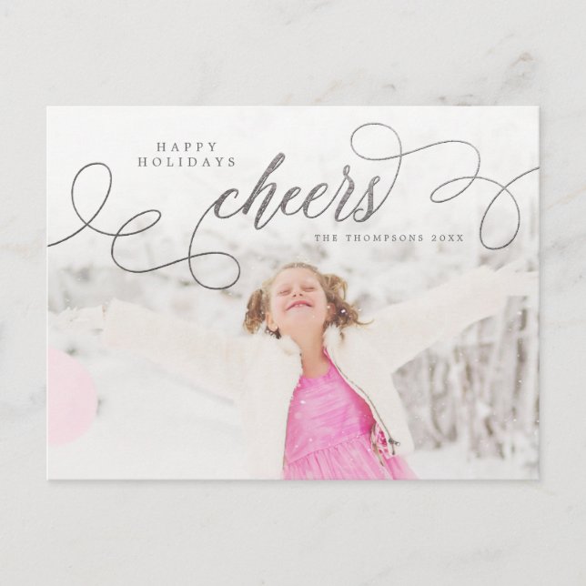 Postal Silver Script Felices Fiestas Foto Personalizada P (Anverso)