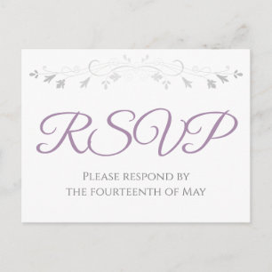 Postal Silver y Purple Simple Elegance Wedding RSVP