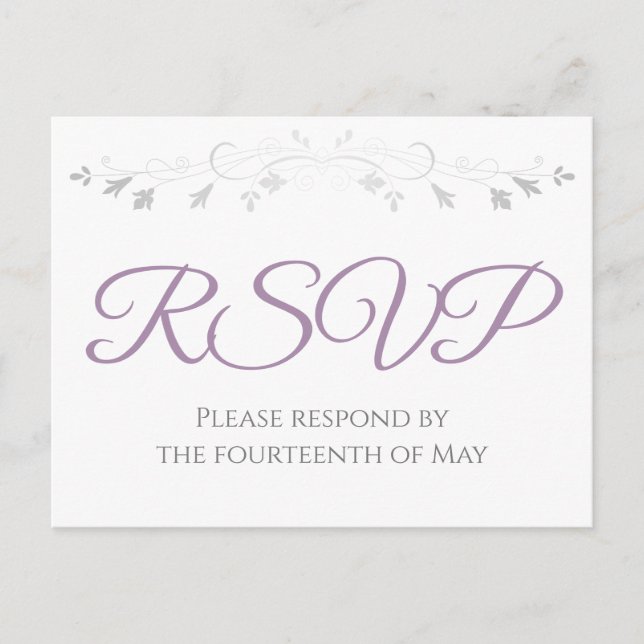 Postal Silver y Purple Simple Elegance Wedding RSVP (Anverso)