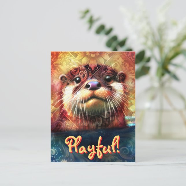 Postal Simbolismo Otter Floral girasol personalizado (Anverso de pie)