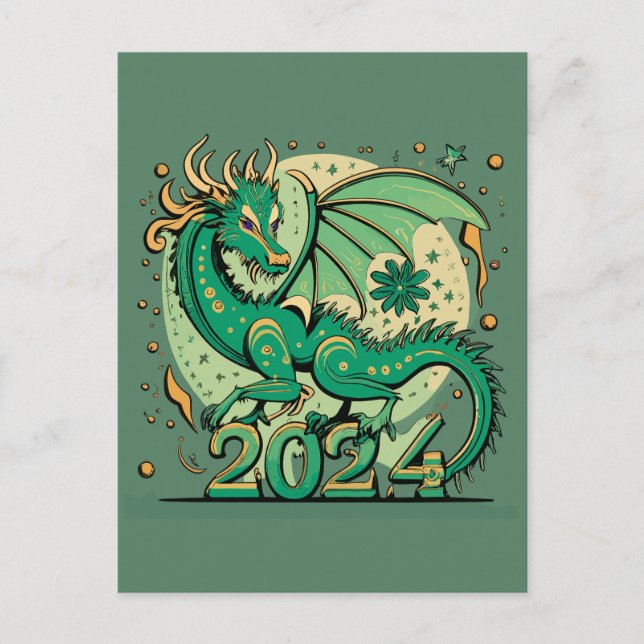 Postal Símbolo Año Nuevo 2024, Dragón de madera verde (Anverso)