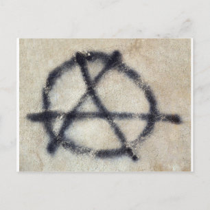 Postal Símbolo de anarquía pintado en una pared