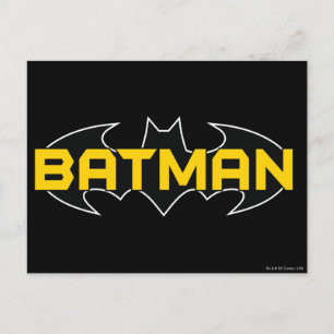 Postal Símbolo de Batman Nombre Logotipo amarillo y neg