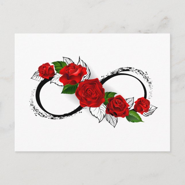 Postal Símbolo de infinito con rosas rojas (Anverso)