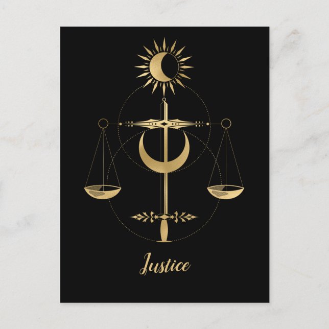 Postal Símbolo de justicia de tarot de oro (Anverso)