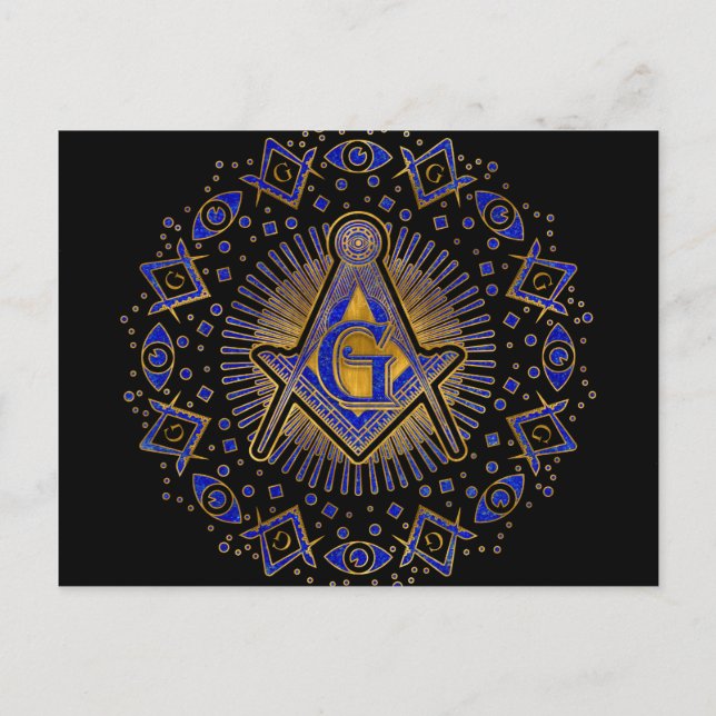 Postal símbolo de la masonería Escuadra y compás (Anverso)